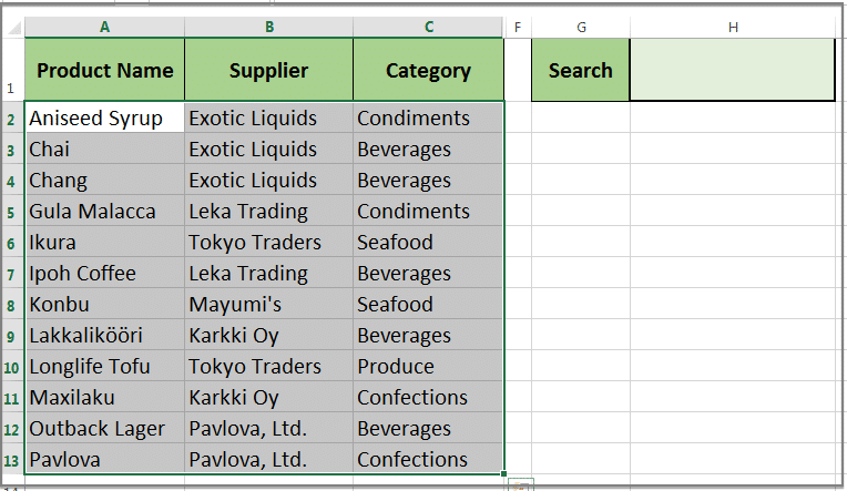 Create Search Box in Excel
